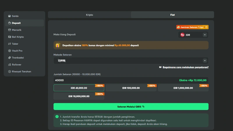 Langkah 3 Masukkan Nominal Deposit - BC Game