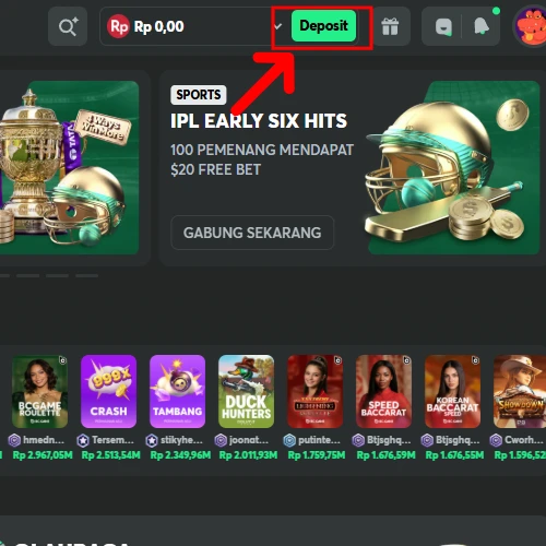 Masuk ke Menu Deposit - Panduan Deposit Crypto di BC Game Indonesia