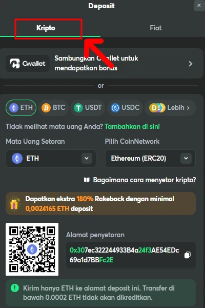 Pilih Deposit Crypto (Kripto) - BC Game Indonesia